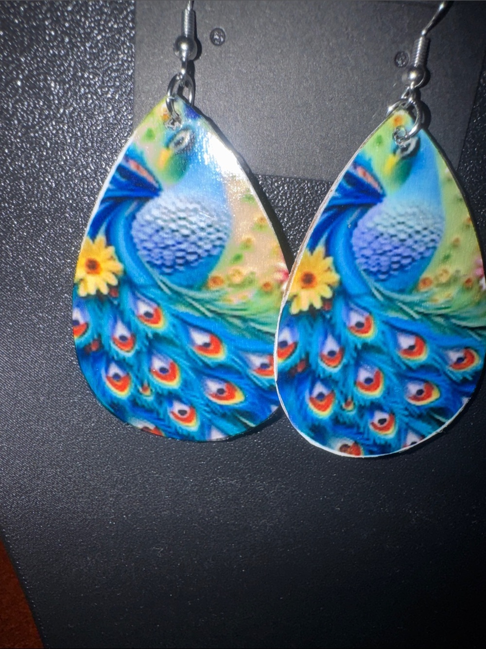 Blue Peacock Teardrop Dangle Earrings - Colorful Women’s Accessory NWOT - Picture 3 of 5